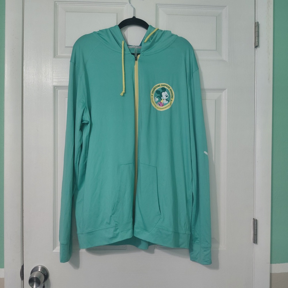 runDisney Springtime Surprise 2022 Mickey Mouse Full Zip Hoodie Mens XL Teal